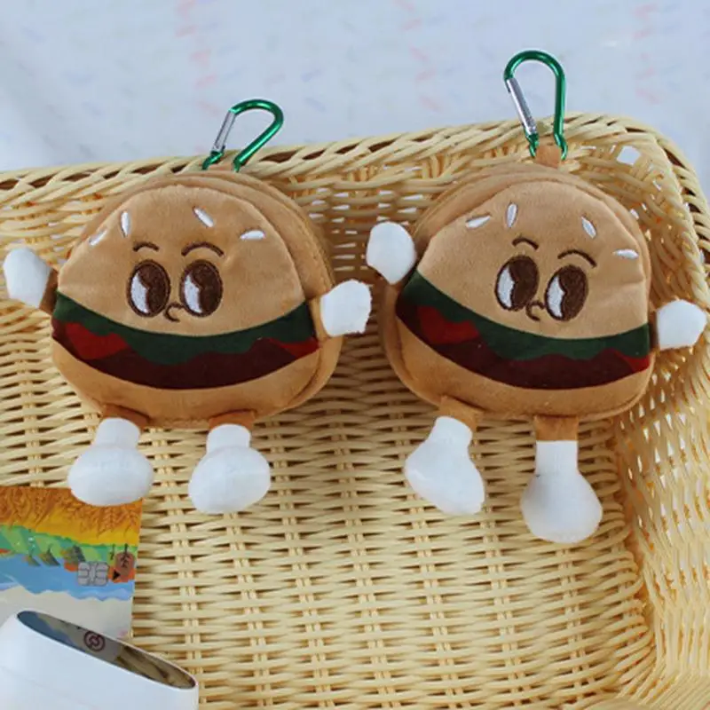 Zipper Money Wallet Funny Toast Hamburger Coin Bag Small Change Purse Keychain Plush Coin Purse Keychain For Kids