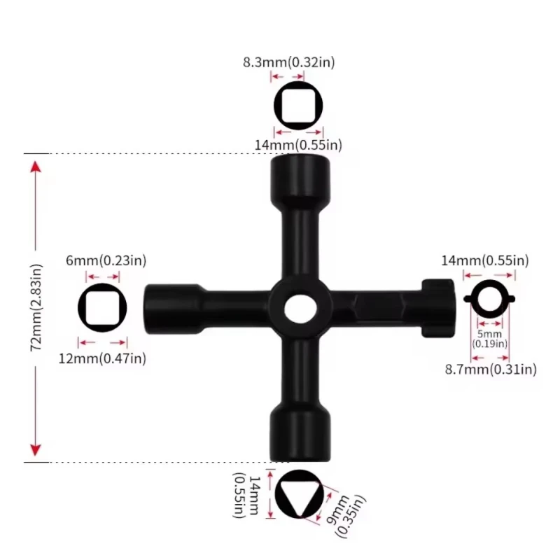Multifunction Cross Switch Square Key Wrench Alloy Universal Triangle For Elevator Electrical Cupboard Box Train Cabinet