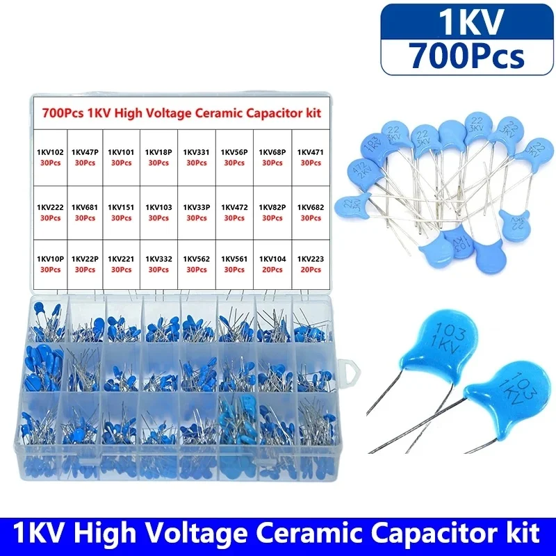 700PCS 1KV 1000V 10PF-821PF 24 kinds of resistance value complete set of high voltage ceramic capacitor package