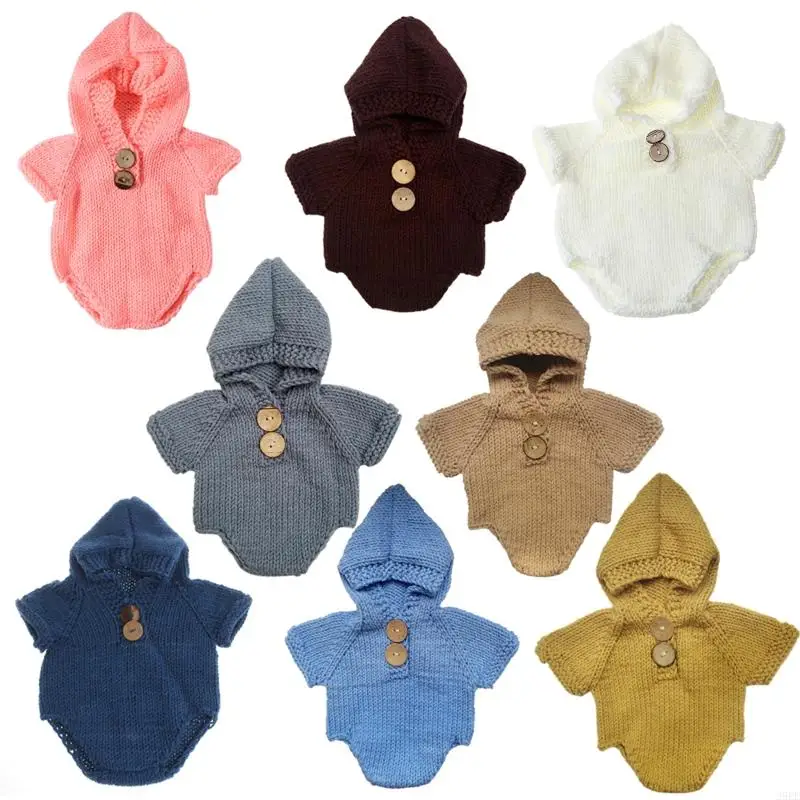 

29EE Newborn Infant Hat Cotton Button Skin-friendly Romper Baby Taking Photos Set