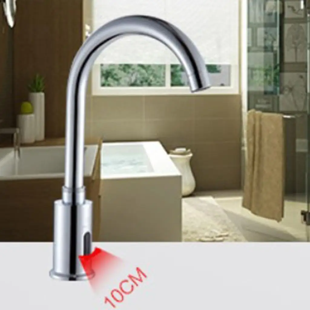 Auto Sensor Faucet Chrome High Spout Single Cold Deck Mounted Touchless Basin Tap for Bathroom Sink Hygiene Upgrade