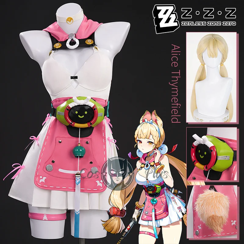 

Zenless Zone Zero Alice Thymefield Cosplay Costume Wig Dress Apron Tail Hair Accessories Props For Women Girls Spook Shack Party
