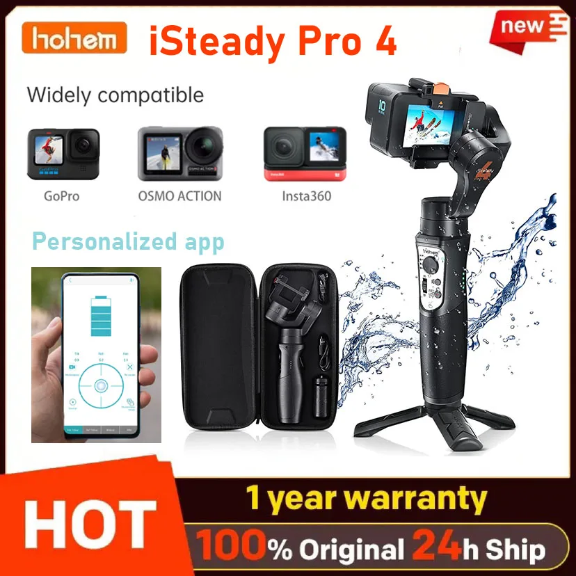 .Hohem iSteady Pro4 3-Axis Handheld Gimbal Stabilizer Anti-Shake Wireless Control Battery Charger for GoPro hero12/11/10/9/8/7/6