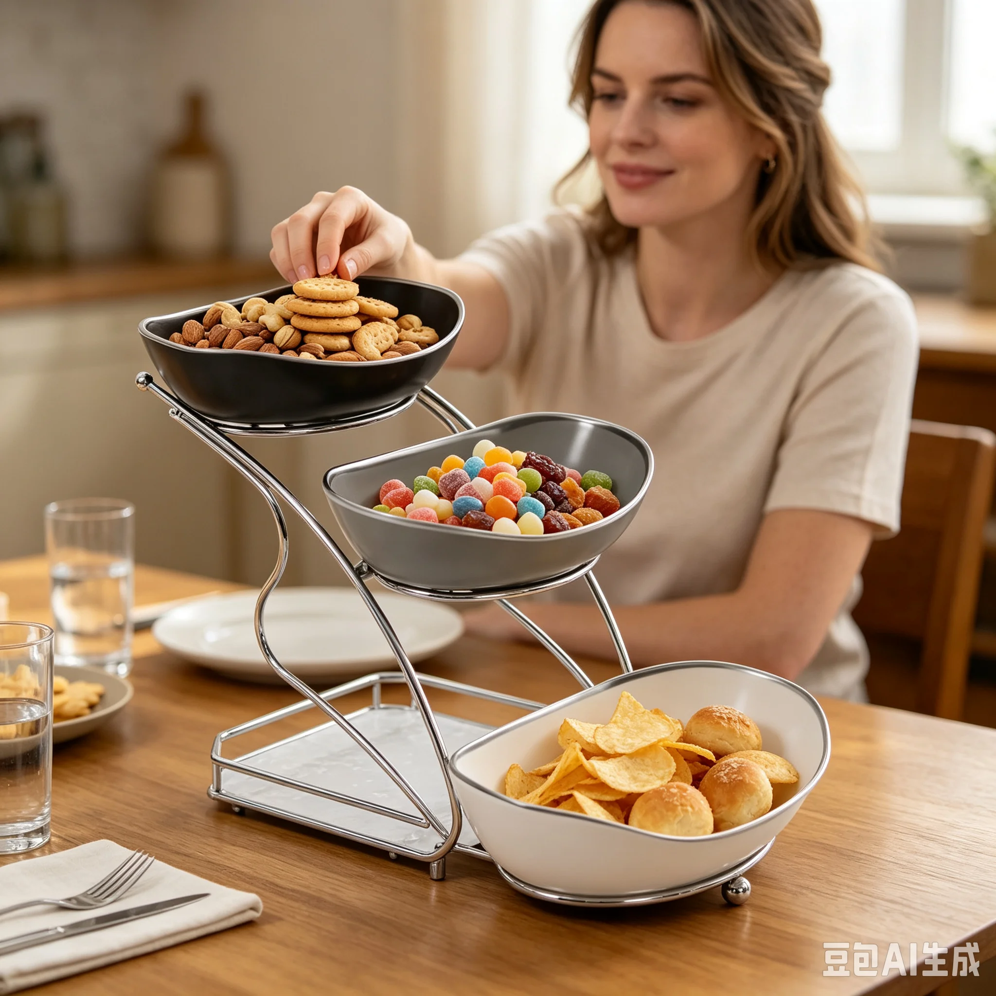 3-Tier Snack Plate, Fruit Basket, Fruit Tray Ceramic Food Stand Stable Display for Kitchen Dining Room Cake Dessert Holder Organizer