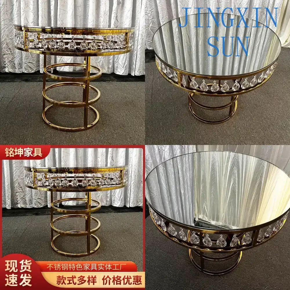 Light Luxury Round Banquet Table for Stainless Steel Frame Glass Top Modern Wedding Hotel Dining Table for Event Decoration