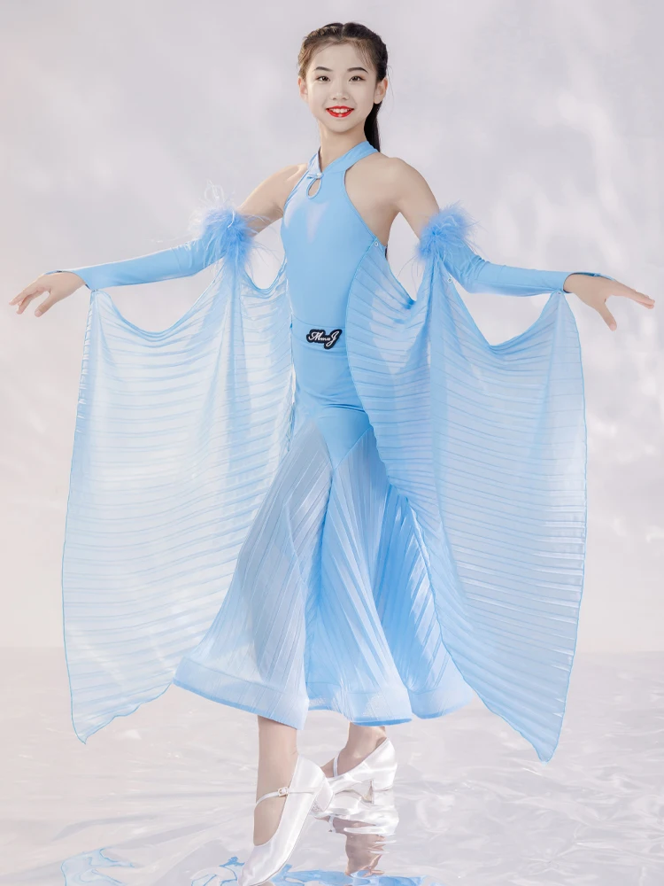 Blue Fairy Ballroom Dress Children Lyrical Dance Costumes Standard Dance Dress For Girls Princess Dresses For Kids Waltz Dress