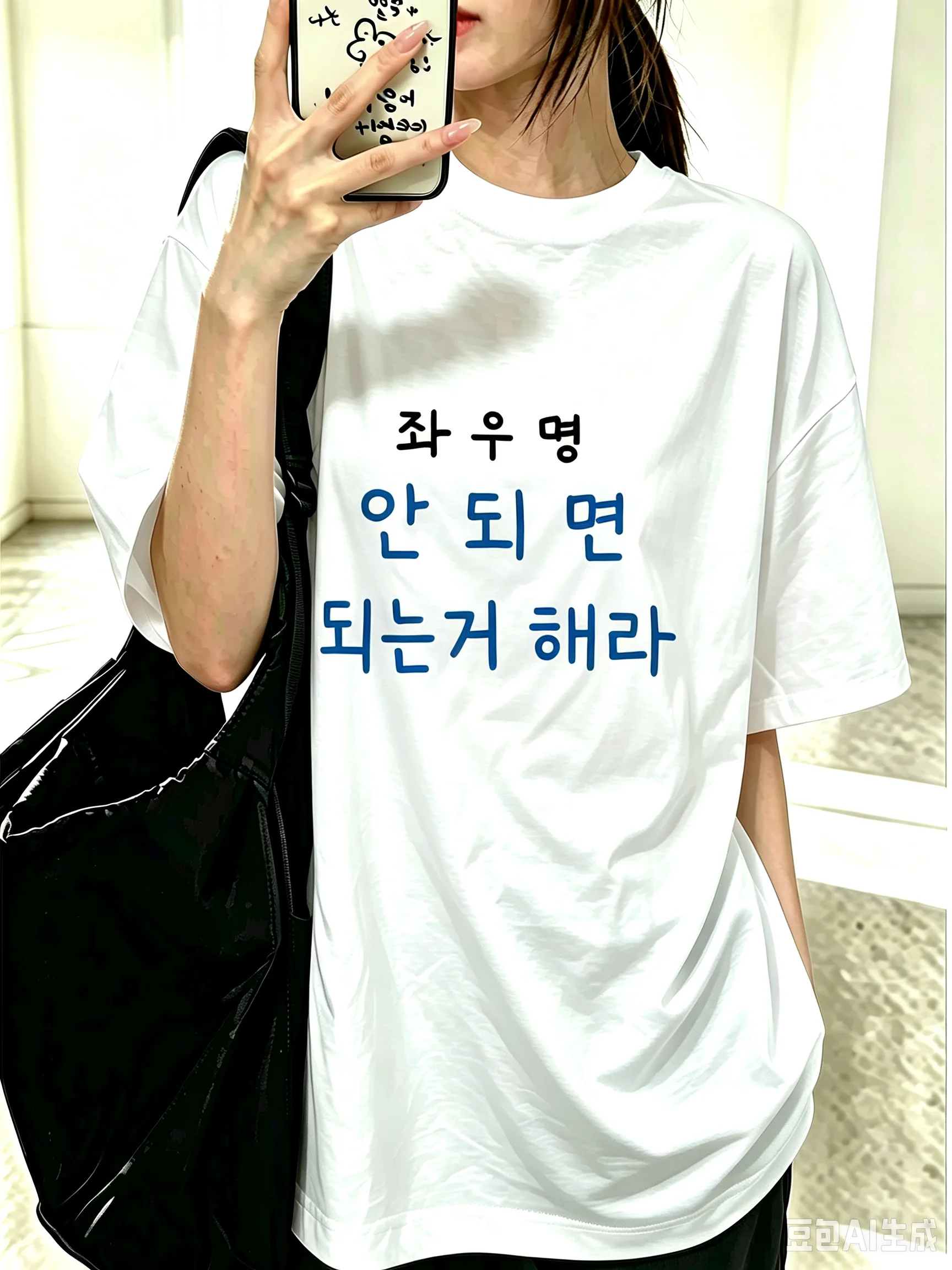 2026 Aesthetic Loose Women T‑Shirt Simple Hand‑Written Korean Letter Text Graphic Print Short Sleeve Daily Basic Street Tops