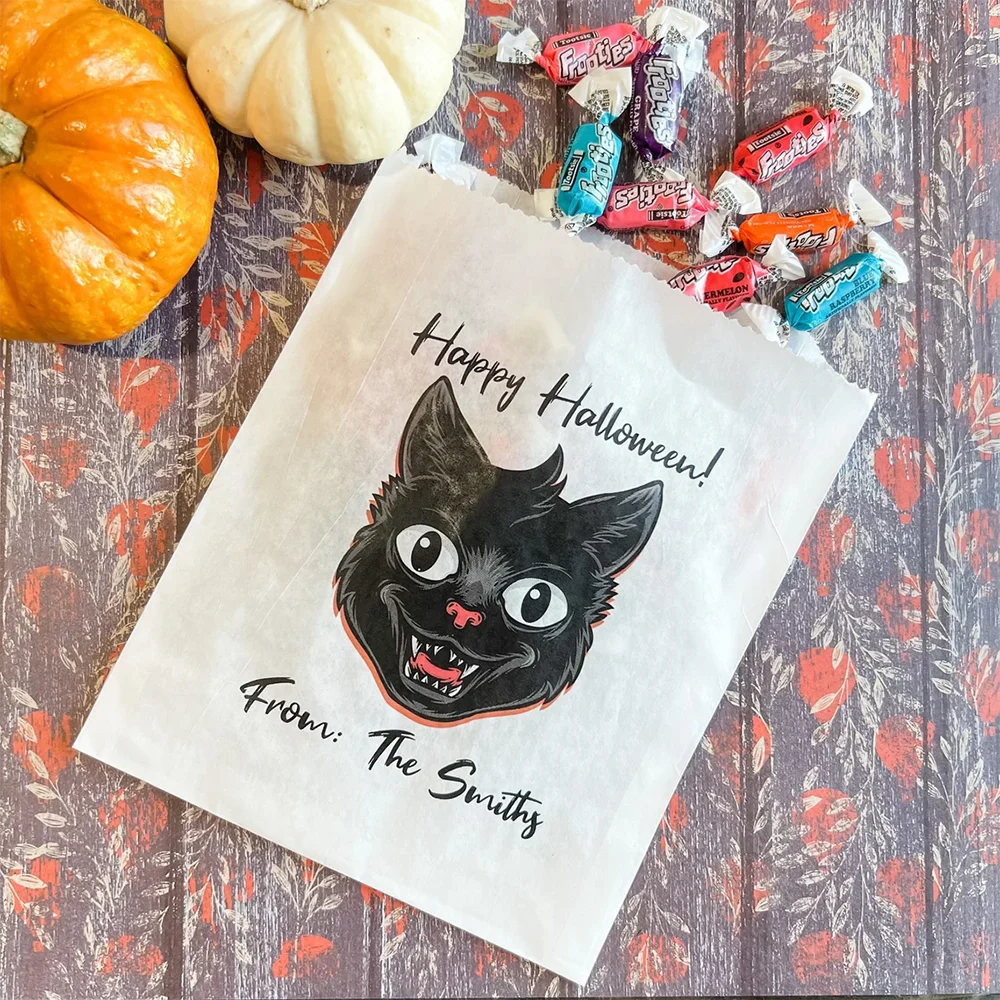 10 pcs personalized name happy Halloween candy bags custom printed party favors cookie black cat for party decoration supplies