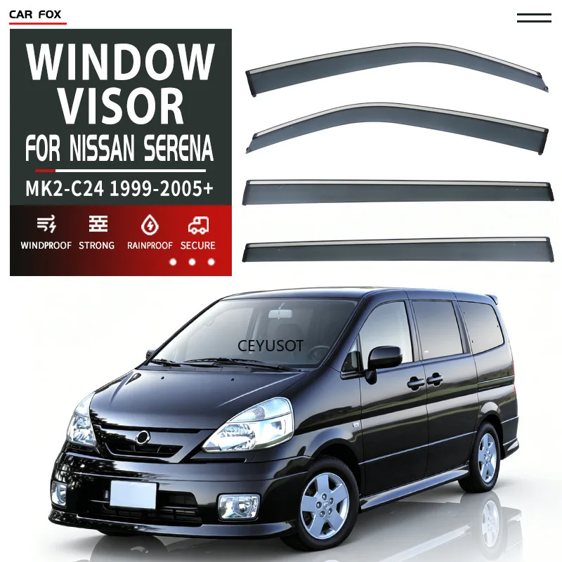 4Pcs Window Visor For  Nissan Serena MK2 C24 1999-2005 Weathershield Sun Rain Deflector Guard Car Window Deflector