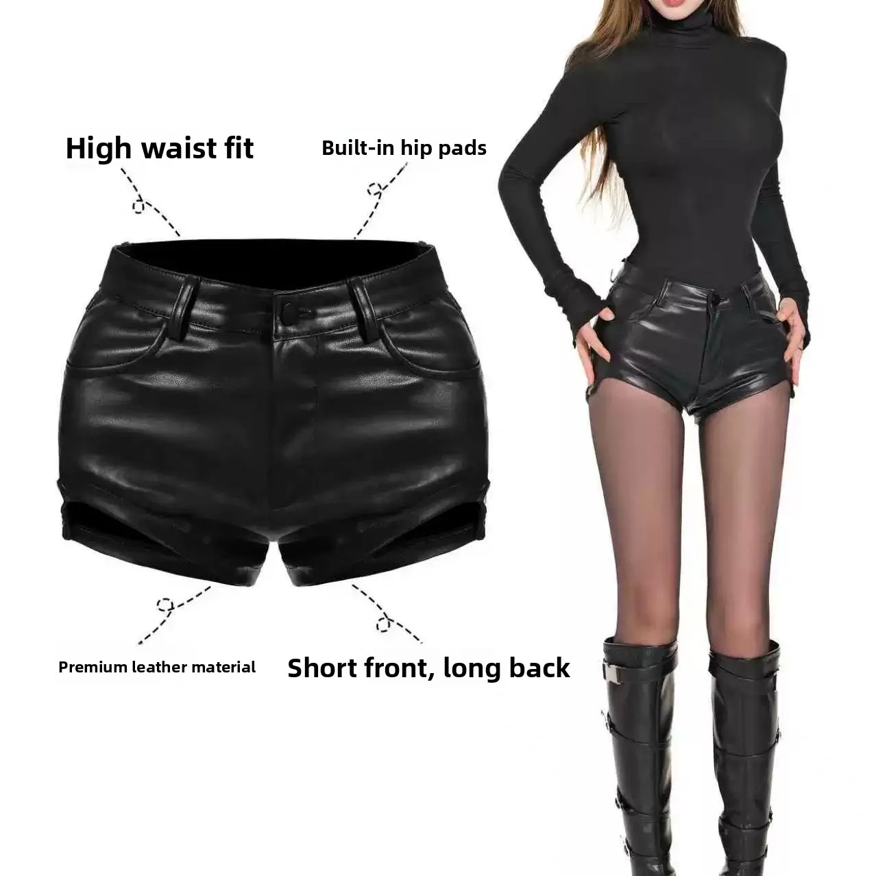 American Retro Style High Waist Leather Pants Sexy Girl Style Black  Skirt Two Piece Set for Women Autumn Fashion