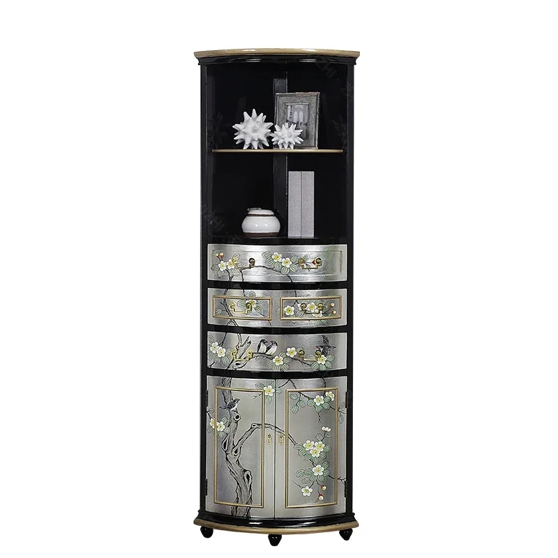 

New Chinese-style corner living room painted triangular wine cabinet solid wood corner storage corner cabinet