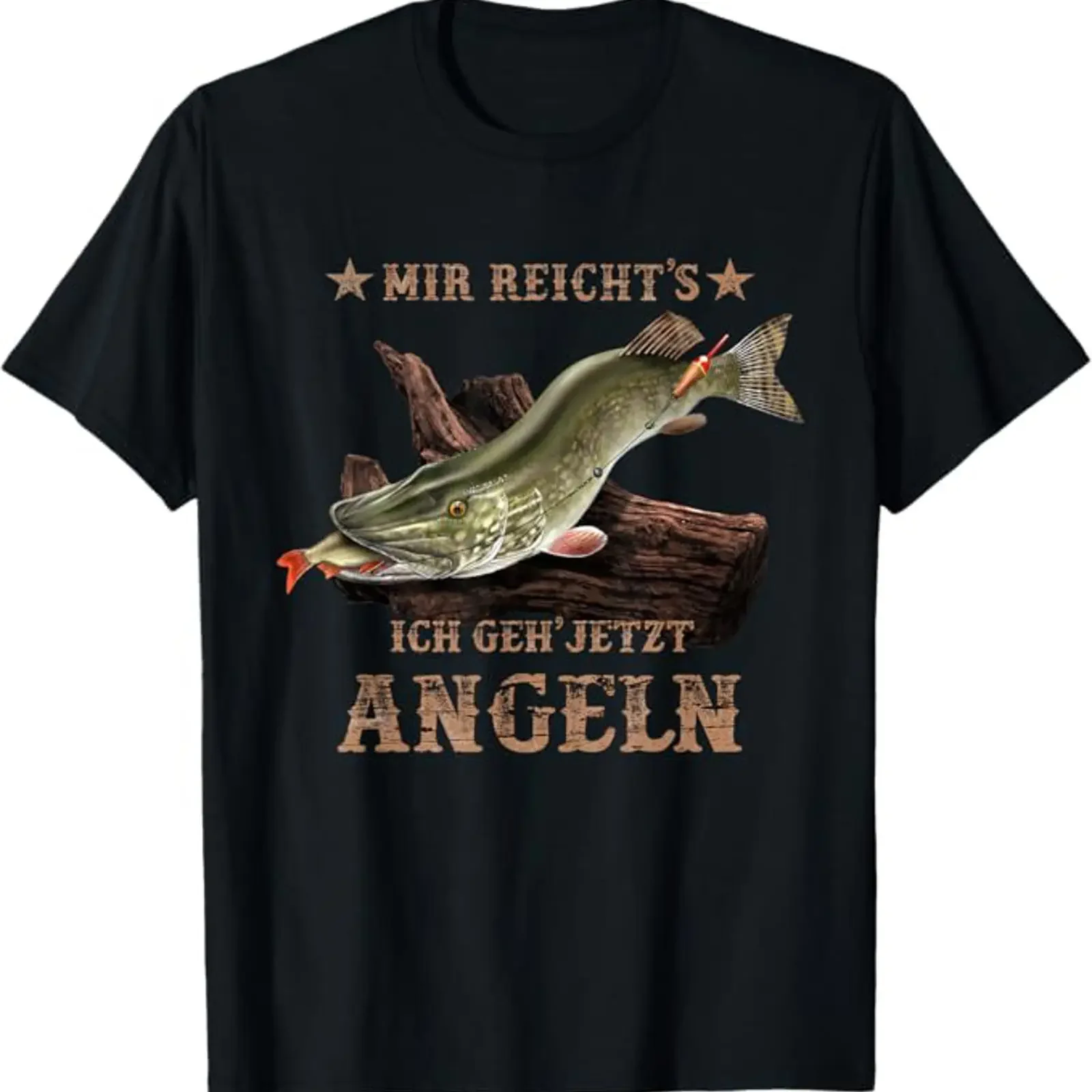Cool Hecht Angler T Shirt with German Text Mir reichts ich geh jetzt angeln Language black vintage Washed Comfortable Unisex