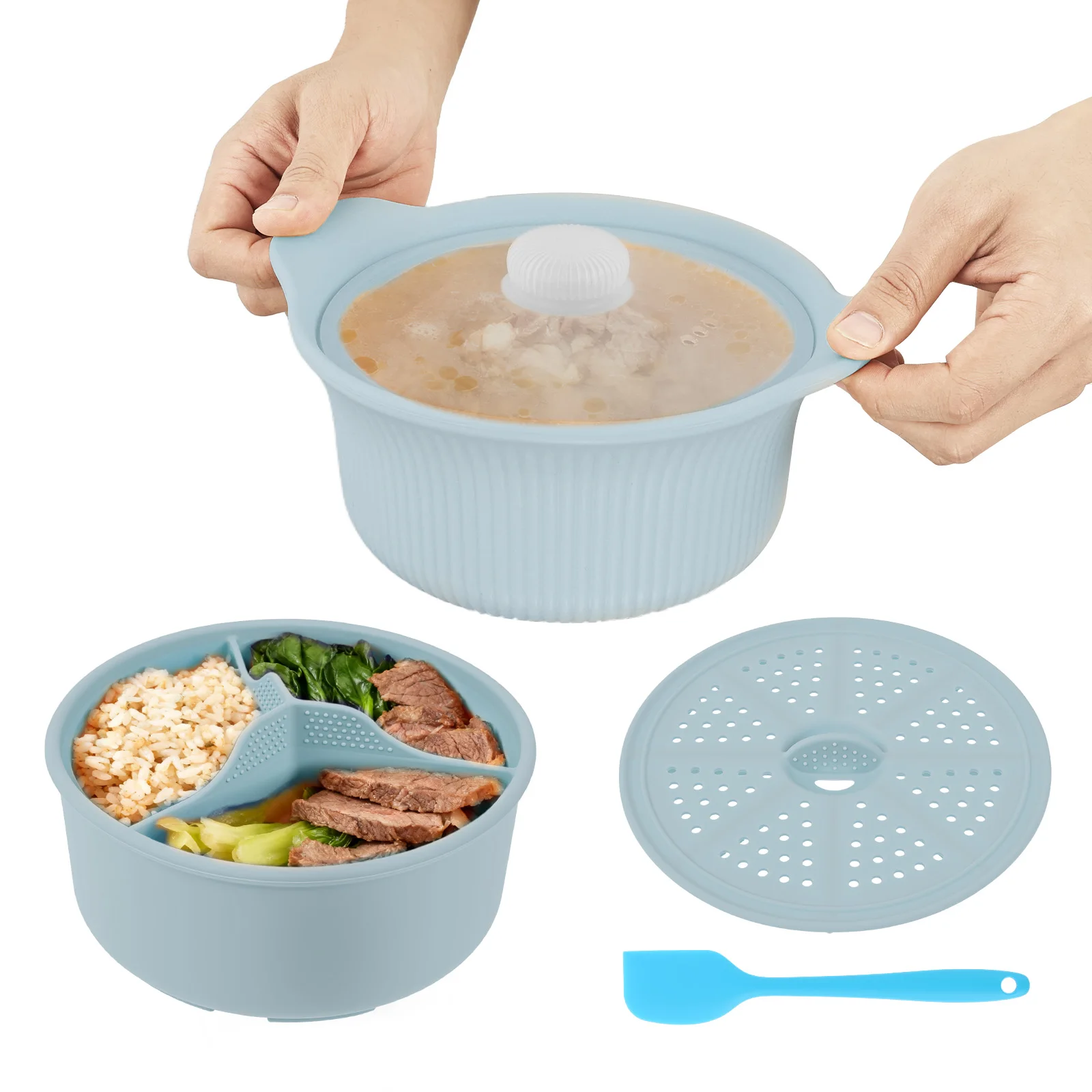 

Силиконовая подкладка для супа, 42 унции, чаша для пароварки, 3 сетки, контейнер для еды, овощей, духовка, микроволновая печь, безопасный кухонный гаджет для приготовления пищи и выпечки