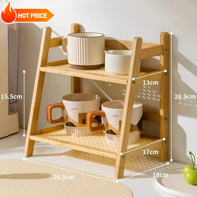 Arbeitsplatten-Organizer 2-stöckiger Kaffeetassenhalter Mehrzweck-Bambus-Aufbewahrungsregal für Hotel Apartment Schminktisch Küche Zuhause