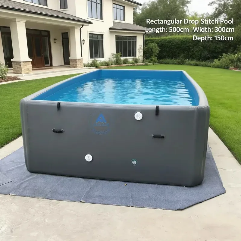 Heavy Duty 5x3x1.5m Rectangular Drip Seam Inflatable Pool Large PVC Backyard Family Entertainment