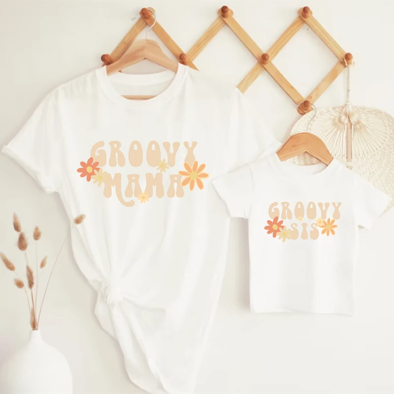 Funny Groovy Retro Birthday Party Shirts Family Matching Tshirts Cotton Groovy Daddy Mama Sis Bro Baby One Birthday Tees Clothes