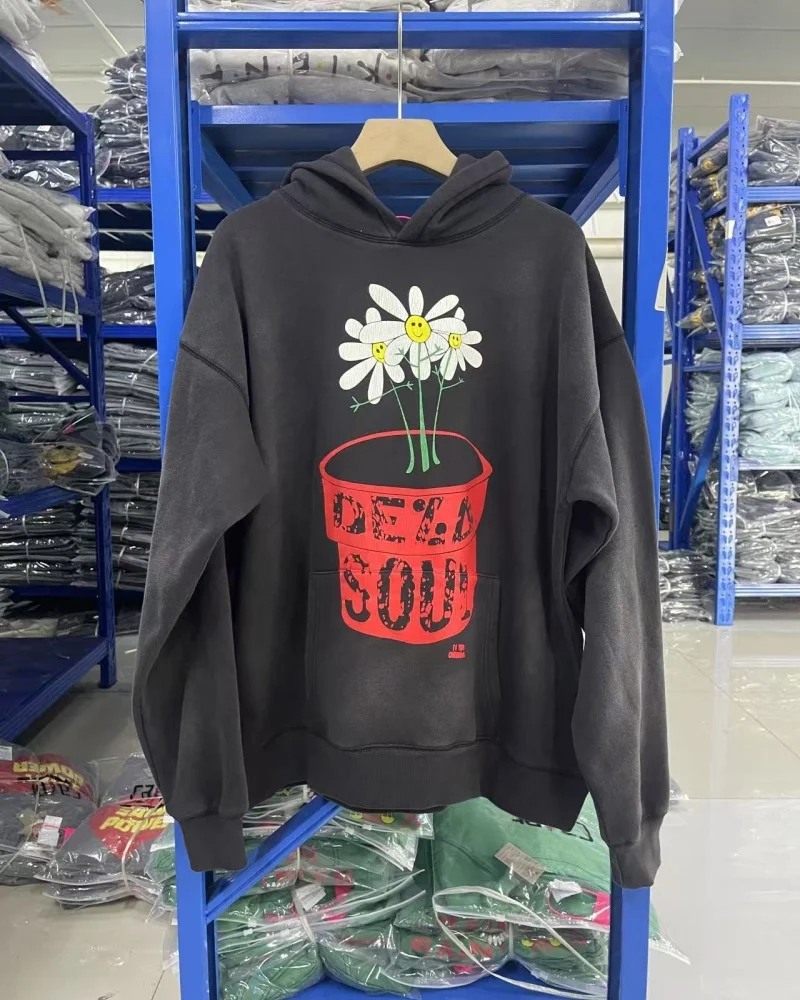 Saint Reversible Floral Print High-Quality Fall Winter Vintage Loose-Fit Hip-Hop Washed Hoodie Pullover