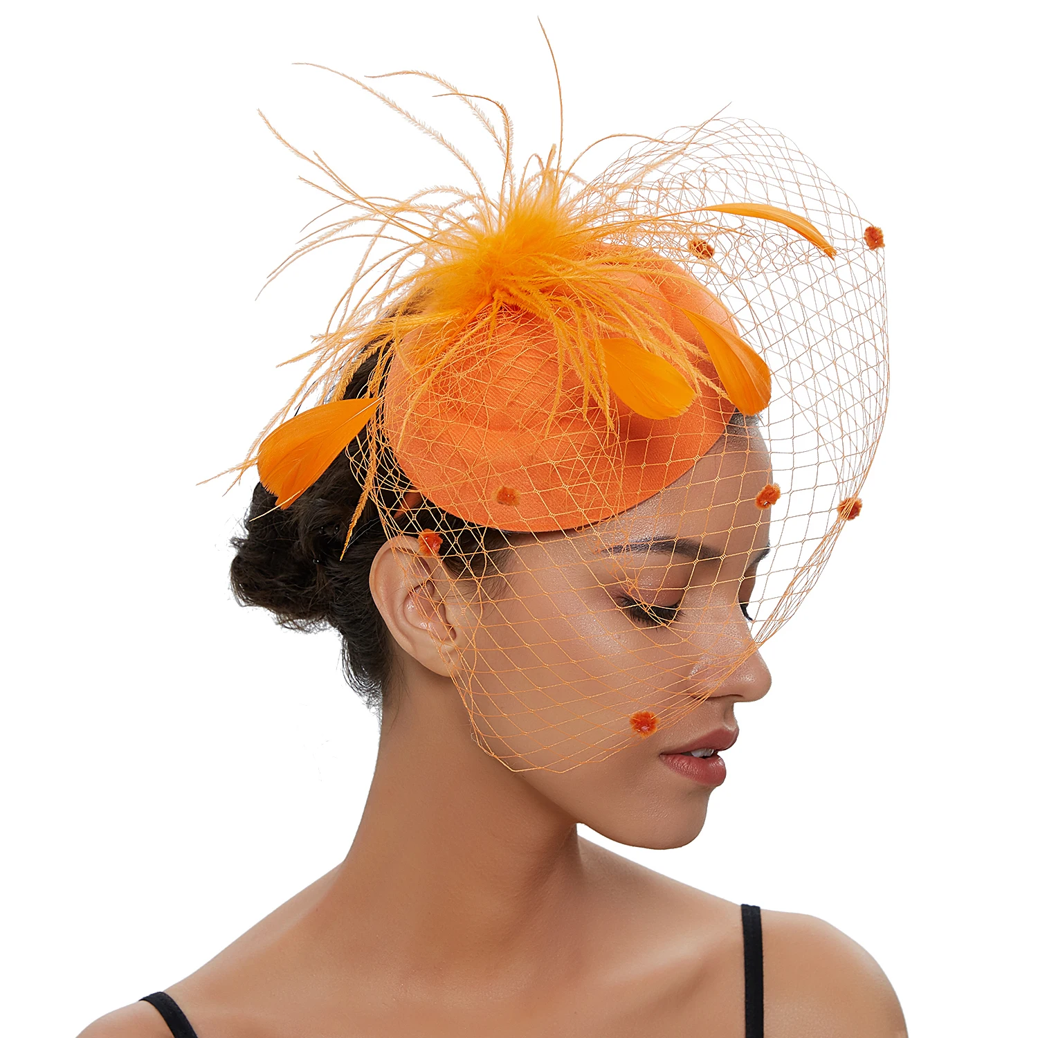 Cappelli Fascinator in rete piccola peluche Wave Point Decor capelli floreali piuma Fascinator cappelli accessori di lusso Cocktail di nozze donne