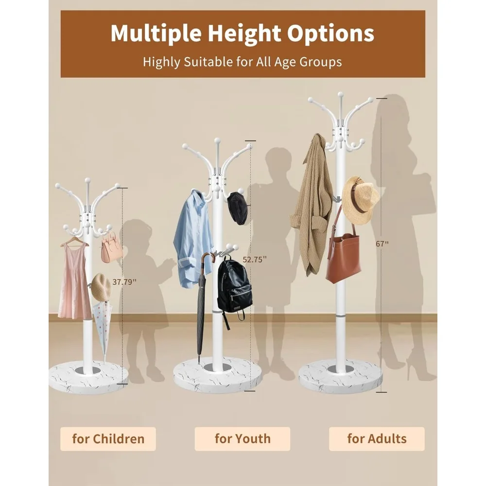 رف معطف حديث يدور 360 درجة مع 14 خطافًا وقاعدة من الرخام الطبيعي لتخزين المدخل الأنيق