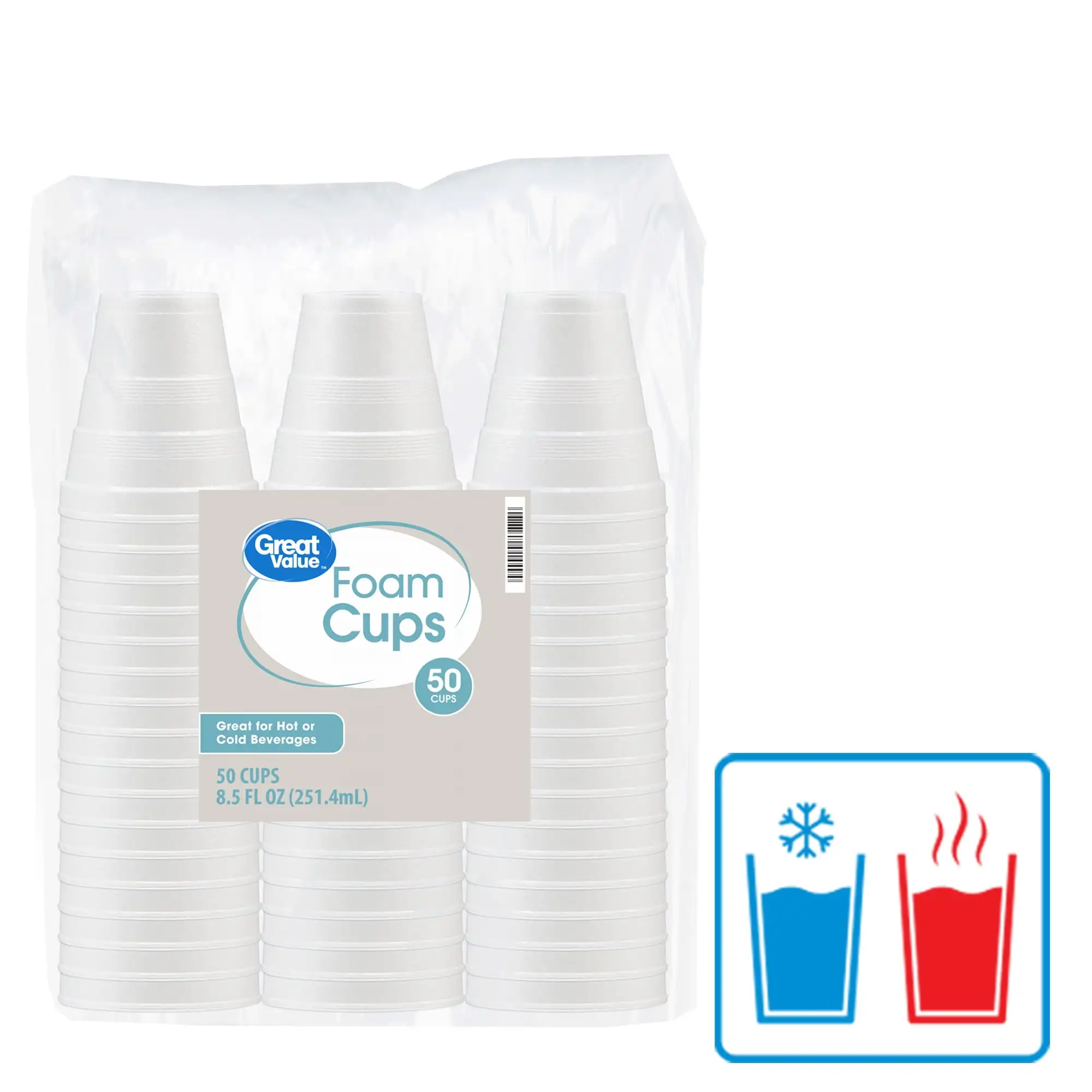 Disposable Foam Cups, 8 Ounce, 50 Count