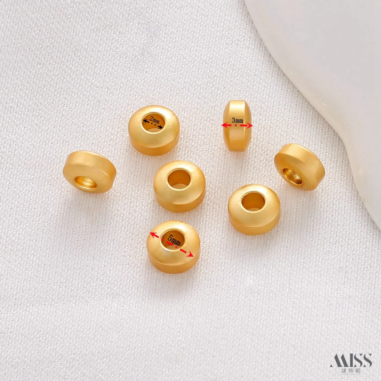 18K Matte Gold Color Smooth Large Hole Round Spacer Beads & Wheel Beads For DIY Braided Rope Bracelet Jewelry Accessories