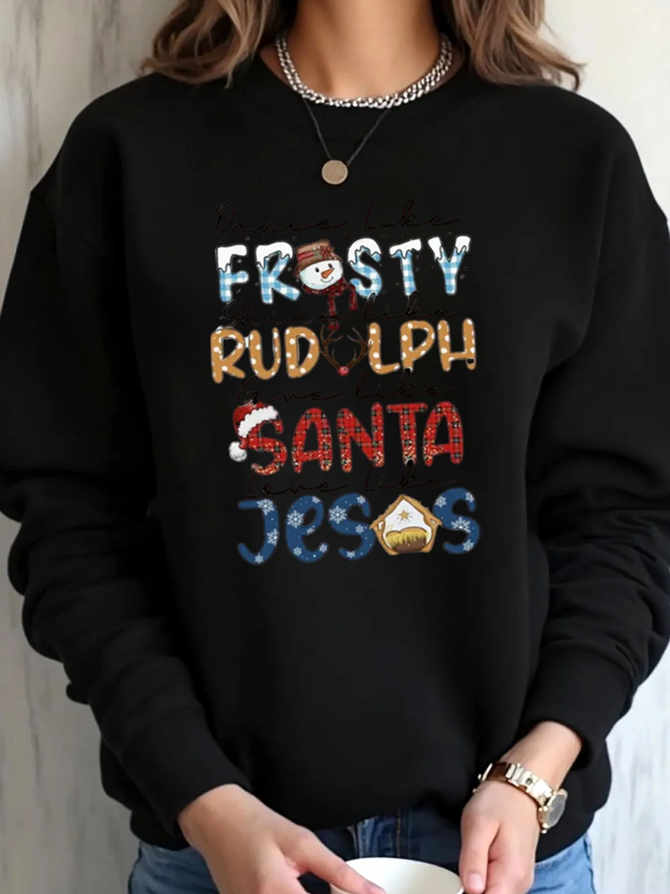 

Женская толстовка большого размера, рождественская морозная рудольфа, Санта-исус, верхняя одежда с принтом