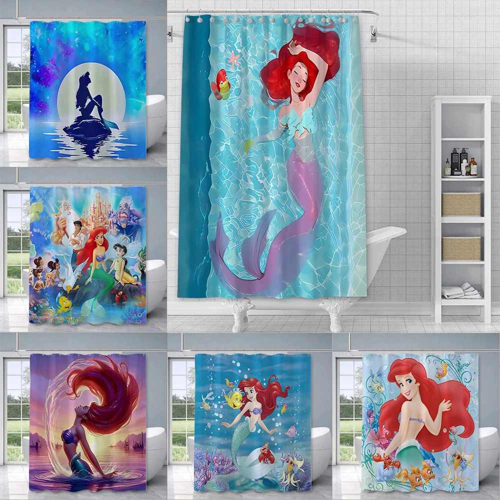 Cartoon The Little M-Mermaid Shower Curtain Waterproof Polyester Fabric Paint Colorful Bath Curtains Curtain With Hook