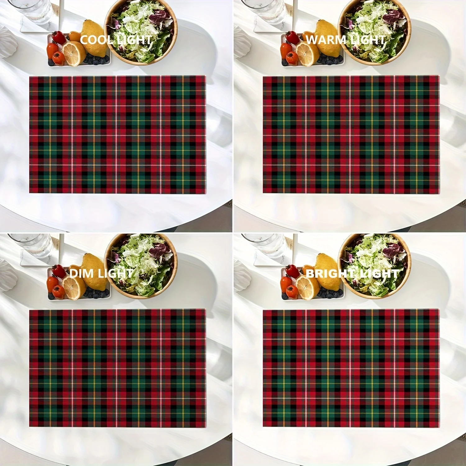 VIKAMA 4pc Red And Green Checkered Placemats Waterproof And Heat Resistant Home Dining Placemats Home Decor