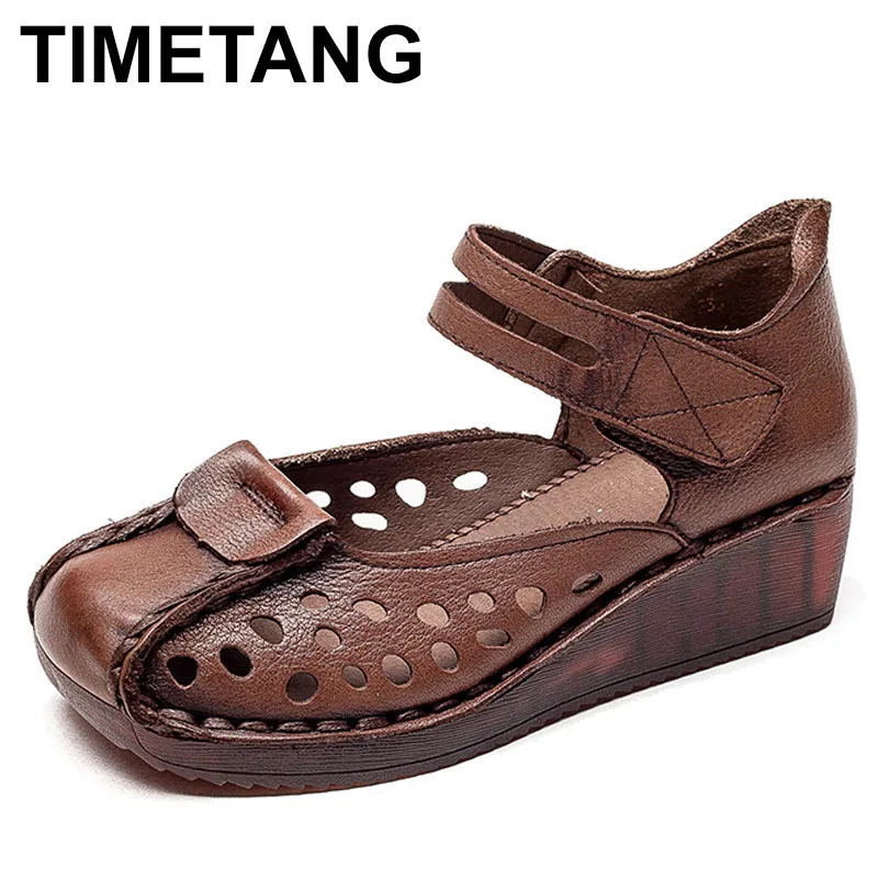 

Женская обувь 2021, летние туфли для мам на толстой подошве, кожаные сандалии в стиле ретро на платформе с коровьими мышцами, туфли с отверстиями на нижней части