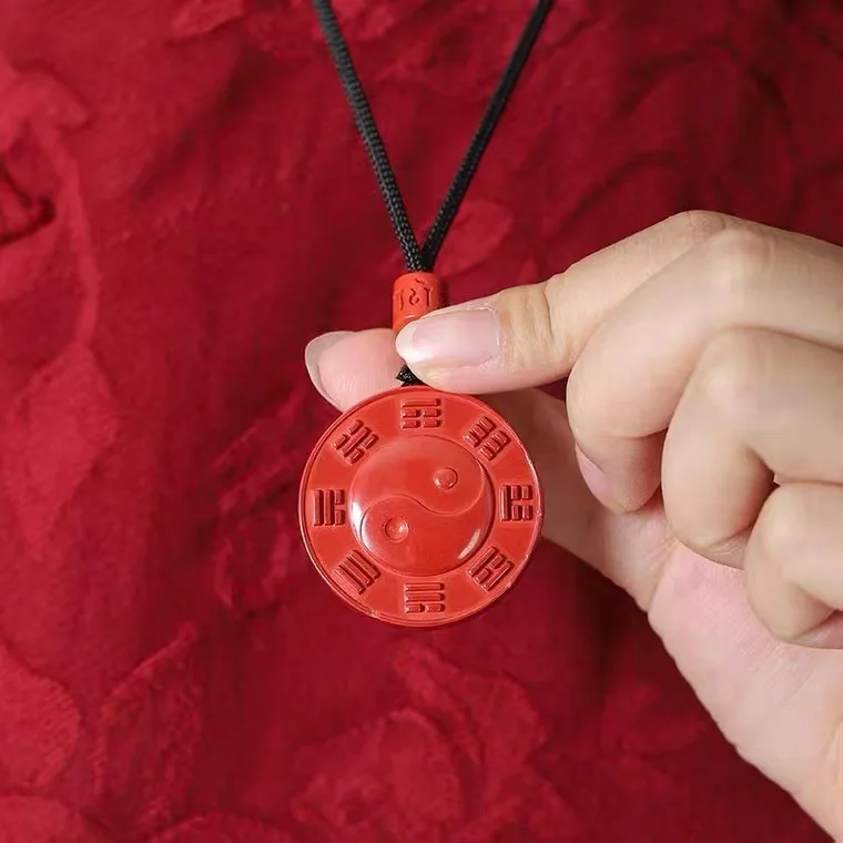 New Natural High Content Emperor Sand Tai Chi Bagua Handmade Pendant Fashionable Couple Same Style Vermilion Pendant Jewelry