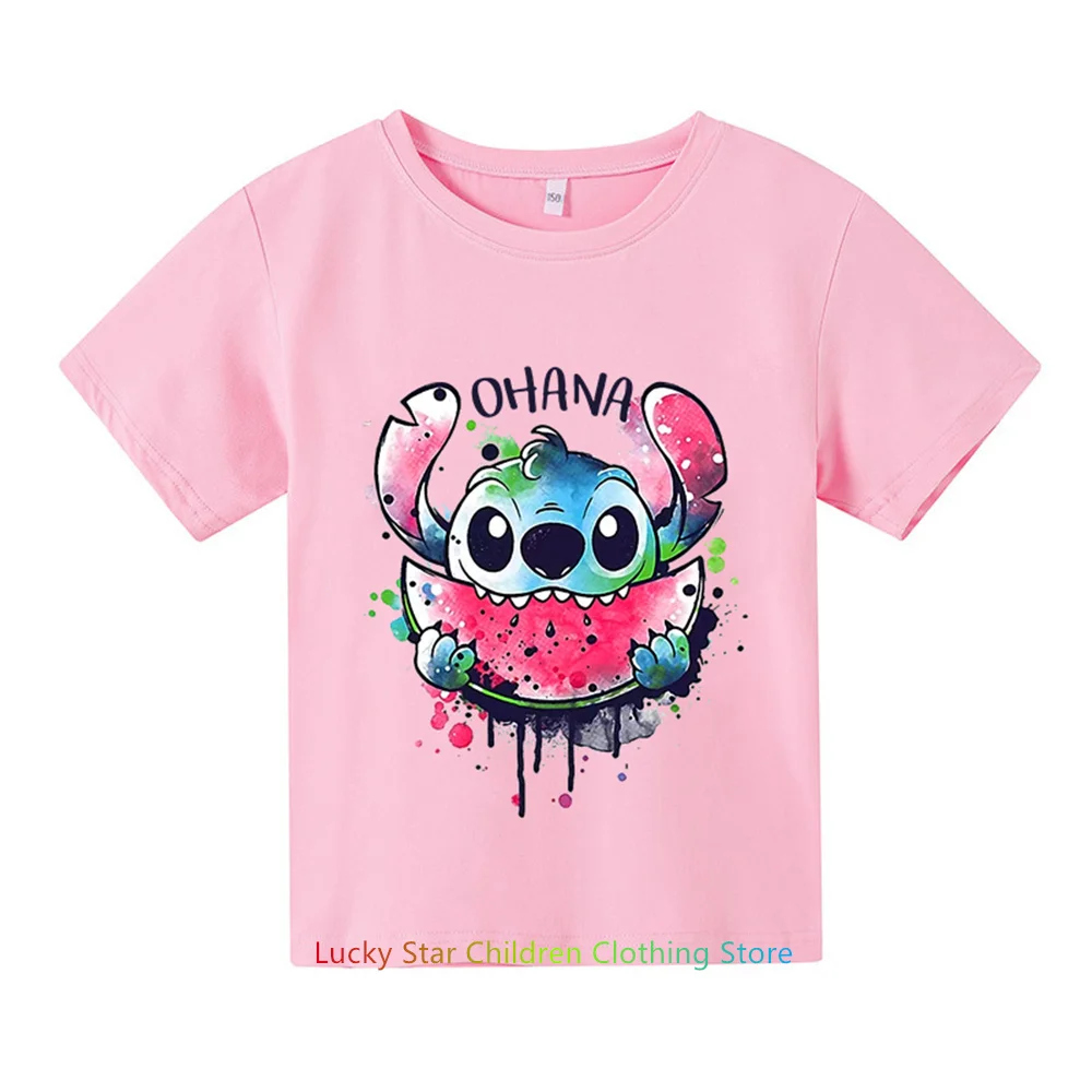 

Lilo Stitch Anime Summer Multiple Fashion Children's T-shirts Round Neck Casual Short Sleeve Print Pattern