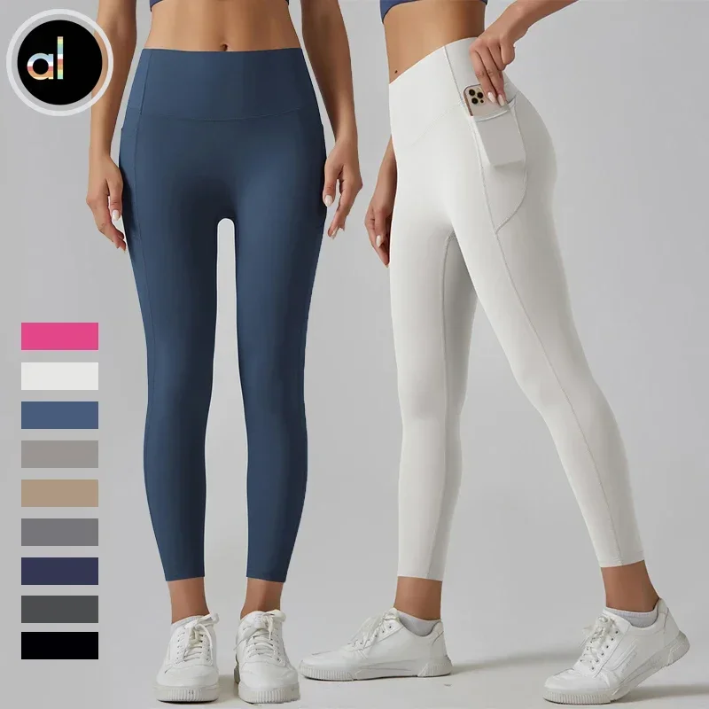 AL Yoga Skinny Belly Pocket Yoga Pants High Waist Anti-curling Ultra-thin Quick-drying Fitness Legging