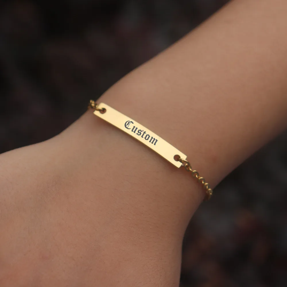 Kid's Fashion Customized Words Bar Chain Bracelet Personalized Stainless Steel Adjustable Engraving Name Bangle Party Jewelry