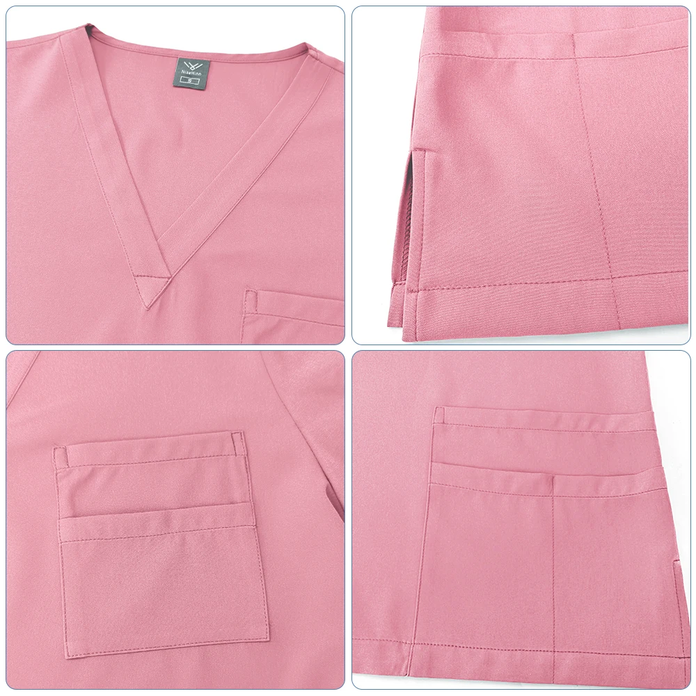 Conjunto de esfoliantes com decote em v + calças retas, conjunto de bolsos unissex, médico, enfermeira, roupas de trabalho de enfermagem, pet shop, uniformes de laboratório