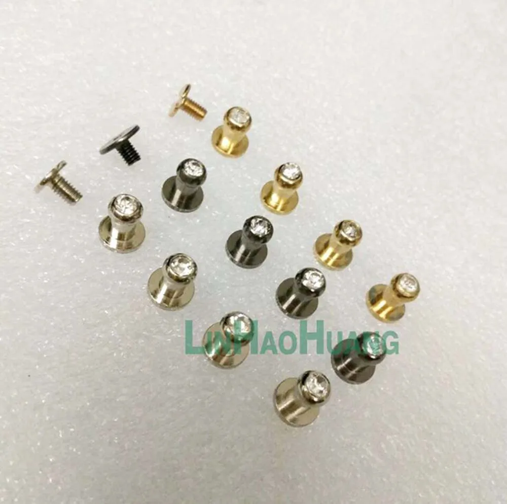 DIY 60sets/lot A glass stone diamond rhinestone brass screw rivets knob leather craft stud rivets round head silver, gold