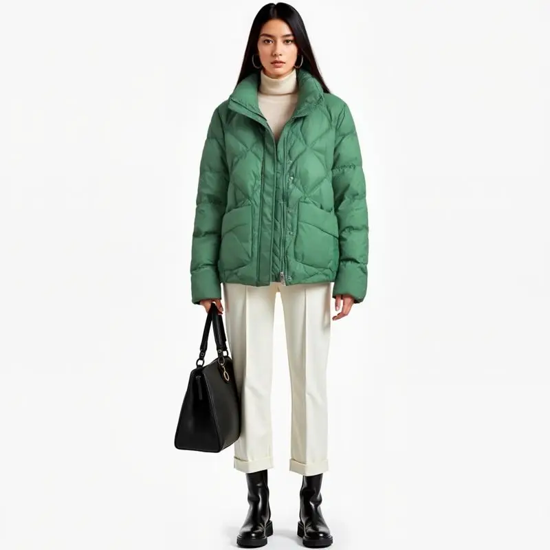 2025 Piumino da donna di nuova moda autunno e inverno 2025 Giacca da pendolarismo slim fit con colletto rialzato