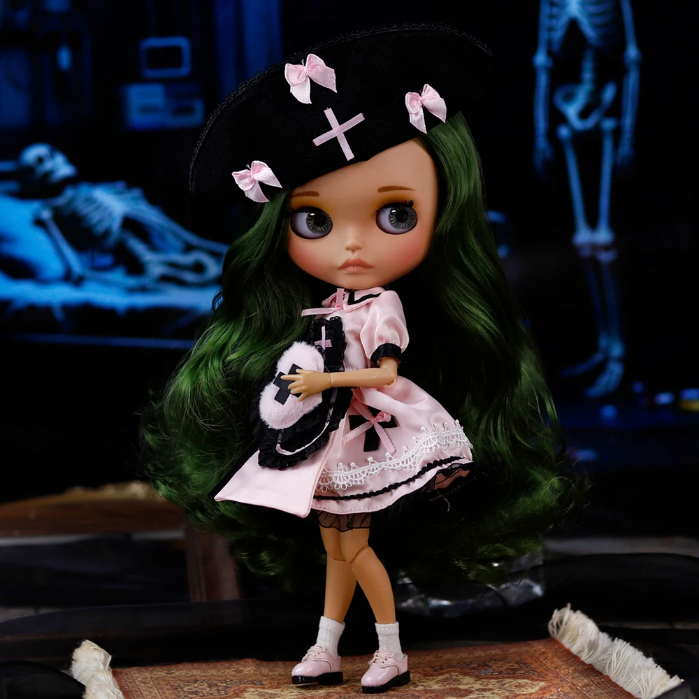 ICY DBS Blyth Doll 1/6 30cm tan Skin Glossy Face Green Hair Girl Doll BJD Toys Gifts