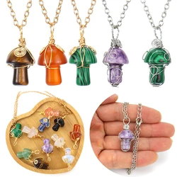 Mushroom Crystal Pendant Necklace for Women Colorful Stone MetalRimmed Mushroom Necklace Teenage Girl GraduationNecklace Jewelry