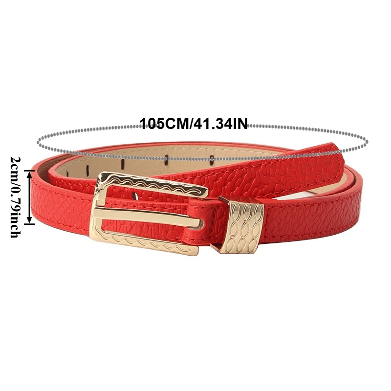 Simple and Versatile Dopamine-Inspired Accessories Women’s Slim Leather Belt with Retro-Chic Pin Buckle and Patterned Accents