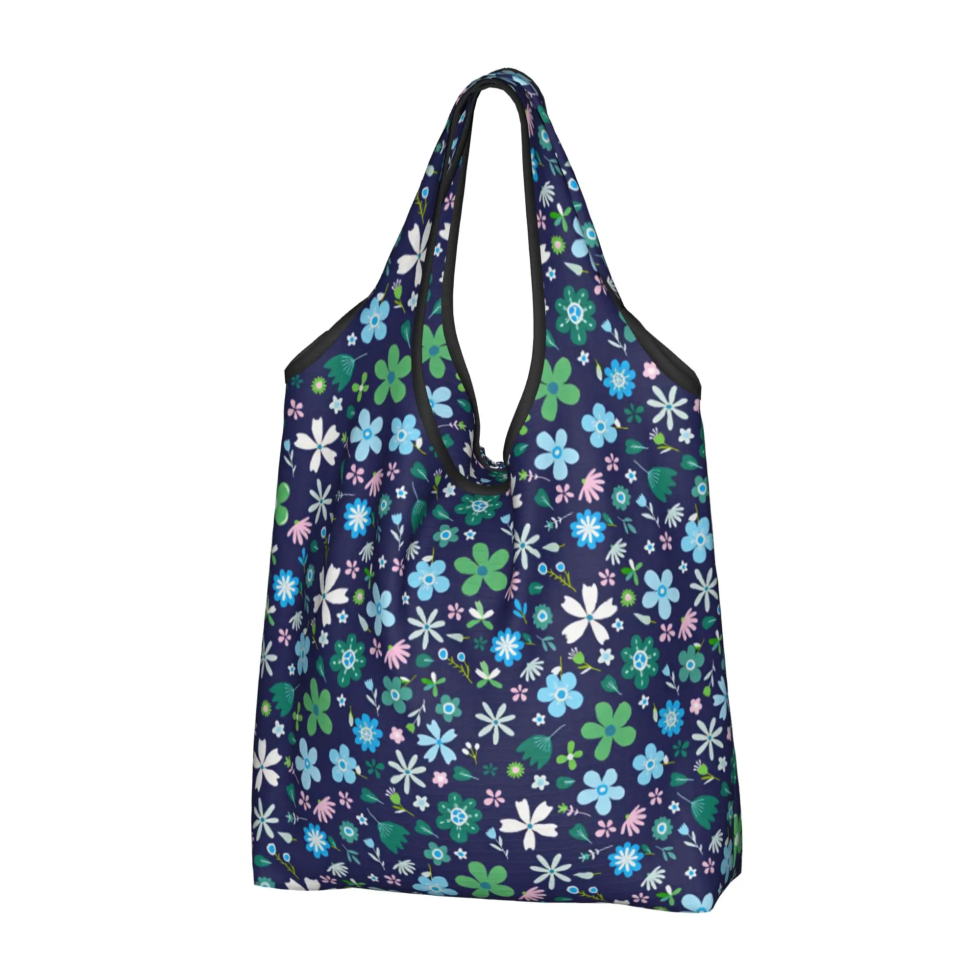 Recycling Vintage Cute Flowers Seamless Pattern Shopping Bag Women Tote Bag Portable  Groceries Shopper Bags