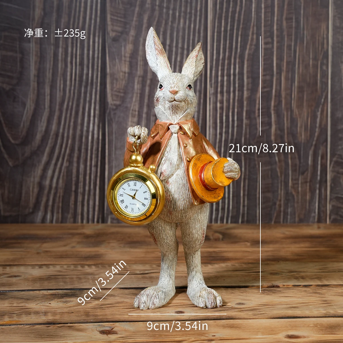 Vintage Alice im Wunderland Hasen-Figur aus Harz, Hase mit Taschenuhr, Tischdekoration, Heimdekoration, Geschenk für die Feiertage – Detail 2