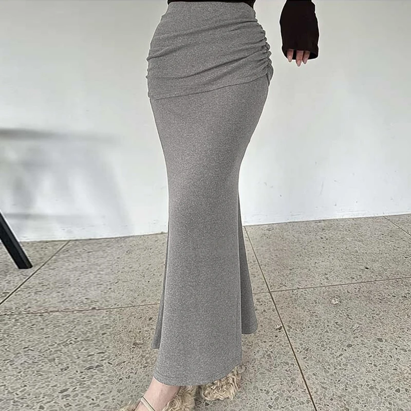 Sexy High Waist Elastic Fish Tail Skirt Fashionable Comfortable New Arrival Daily City Walk Date Casual Commute Polyester Ble...