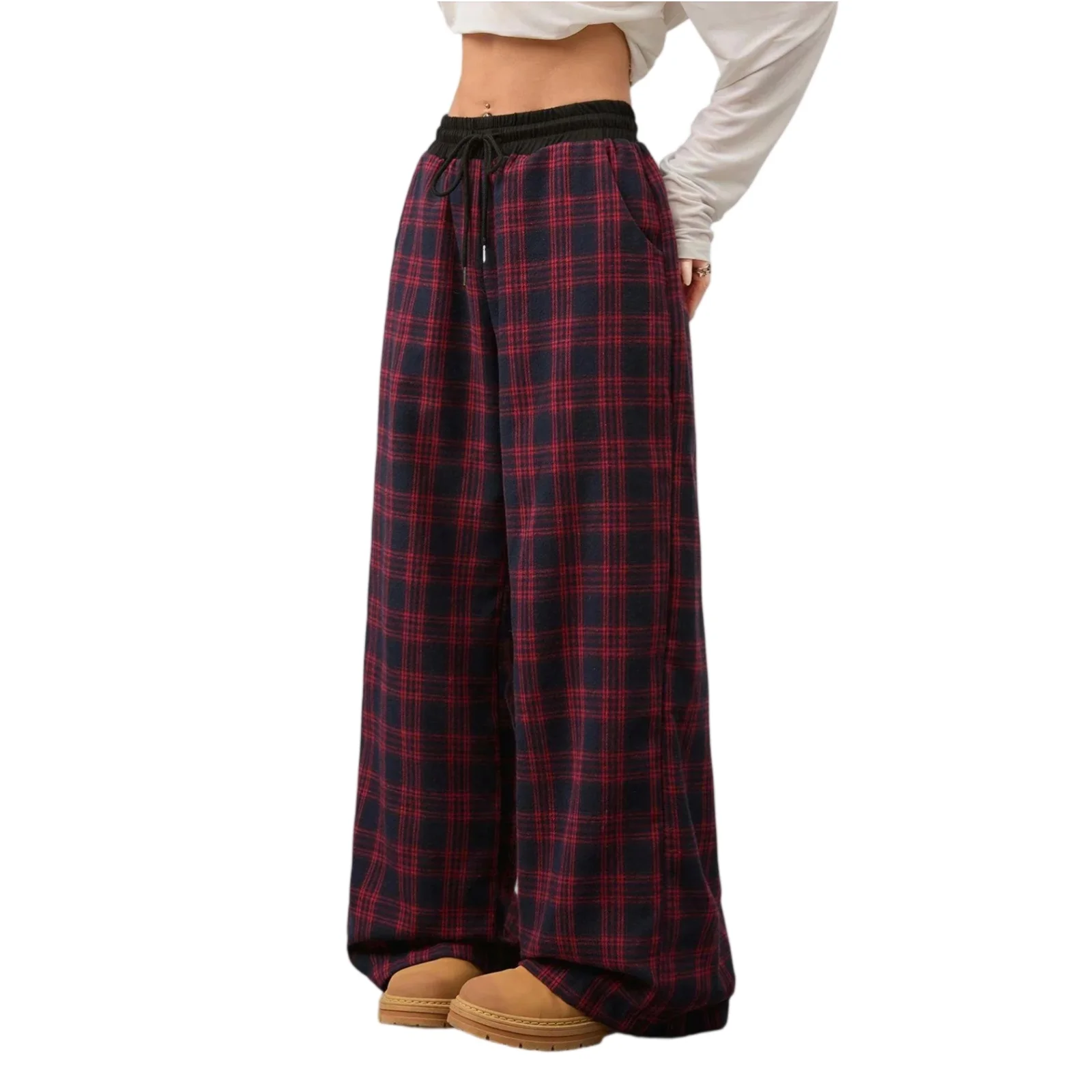 عادية منقوشة السراويل الفضفاضة للمرأة 2025 الخريف المرأة السراويل واسعة عالية الخصر السراويل الملابس النسائية اللياقة البدنية الجري اليوغا السراويل