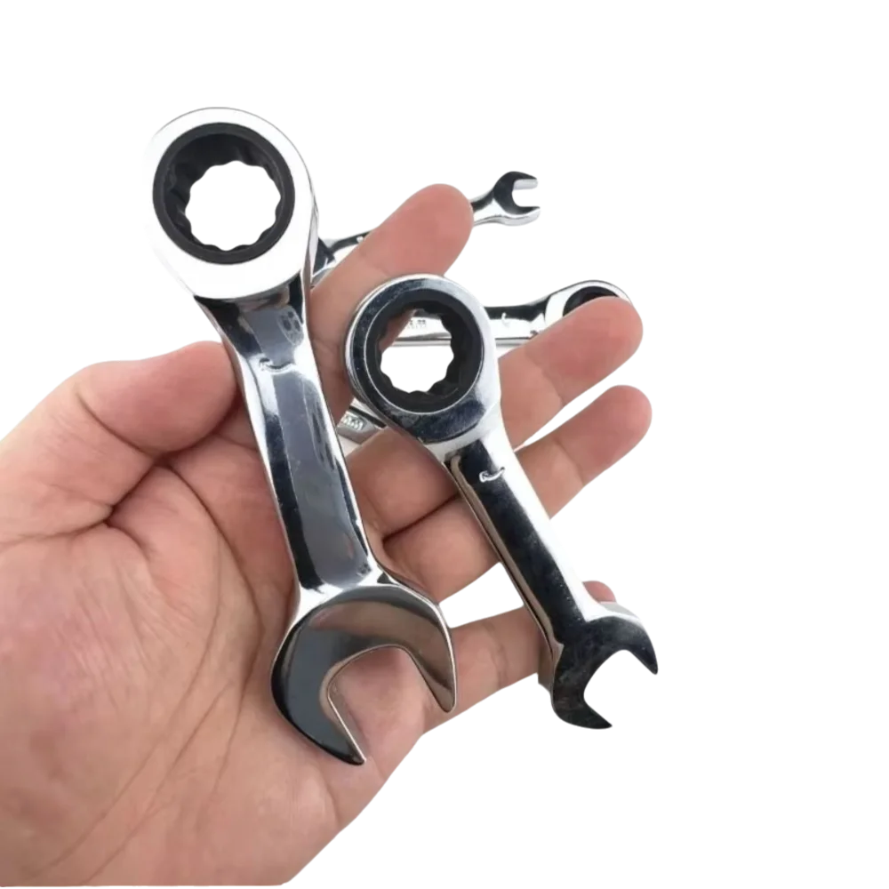 

CR-V Steel Stubby Ratcheting Combination Wrench 8mm-17mm Mini Plum Blossom Quick Open Wrench Dual-use Hand Spanner