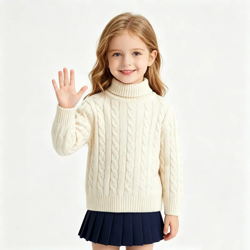 2026 Herbst Kinder Jungen Zopfmuster Rollkragenpullover Kinder Baumwolle Langarm Pullover Winter 2-12 Jahre Warme Basisschicht Strickwaren – Detail 5