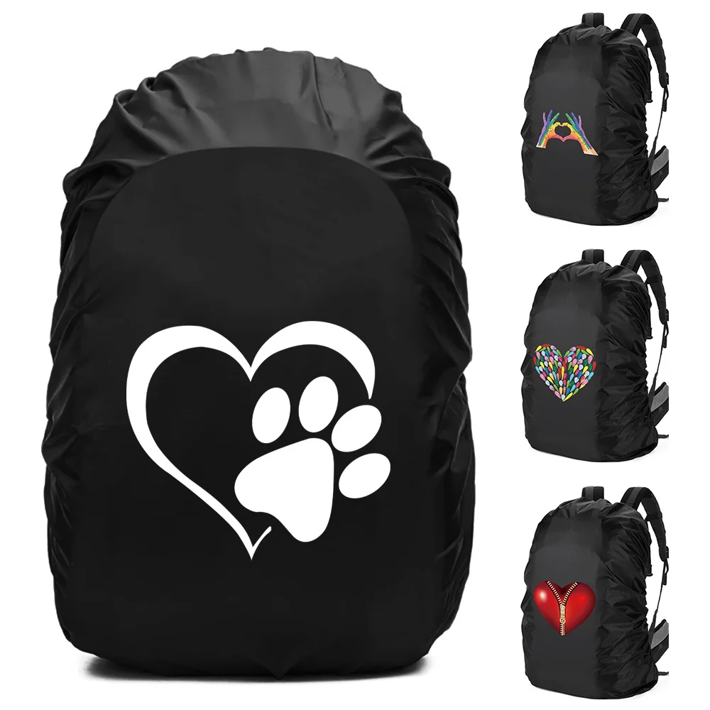 New Multipurpose 20-70L Backpack Cover Foldable Backpack Protective Cover Climbing Camping Hiking Love Printing Backpack Cover
