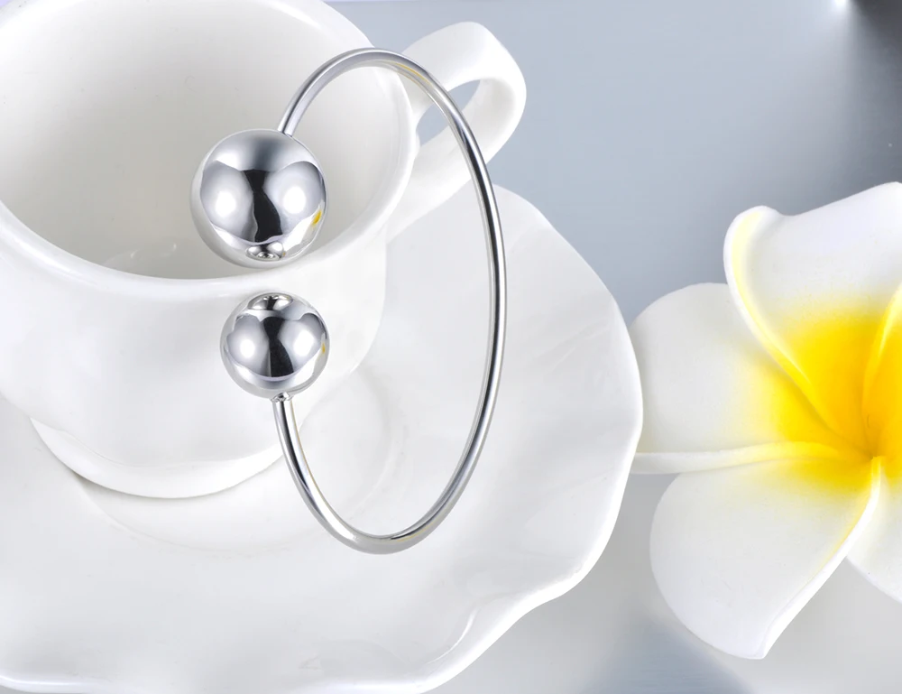 Lokaer Trendy Double Big Ball Stainless Steel Cuff Bracelet Jewelry For Women Silver Color Bracelet Bangle Valentine Gift B19009