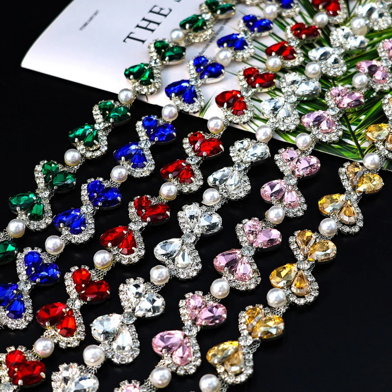 

10Yards Rhinestone Chain Trim Shining Crystal Diamond Accessories Inlaid Pearls DIY Craft Gift Decoration Diamond Metal Chain