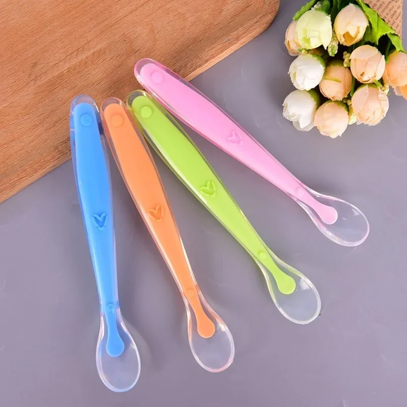 Baby Feeding Spoons Training Children Infant Temperature Sensoning Food Grade Flatware Tableware Cutlery Silicone Spoon With Box