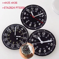 Parte del quadrante dell'orologio pilota Sterile da 29mm nera per NH35 NH36 ETA2824 PT5000 ST2130 Set manuale della parte della cassa dell'orologio